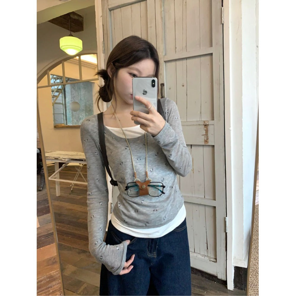 Damen lässiges Langarmshirt mit feinen Punkten Drune
