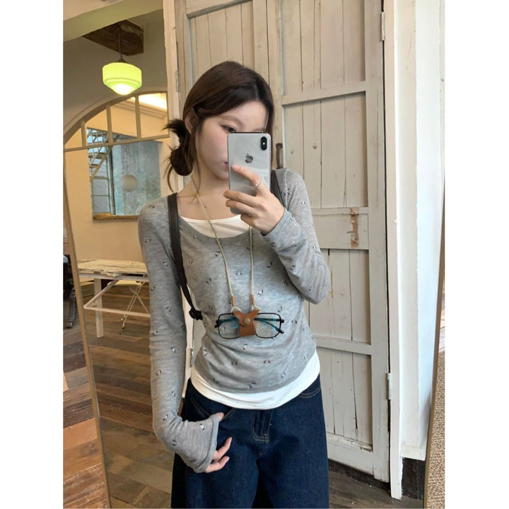 Damen lässiges Langarmshirt mit feinen Punkten Drune