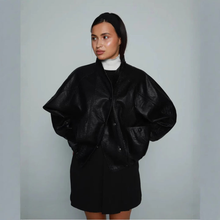 Damen modische und lässige Lederjacke im sportlichen Design Drune