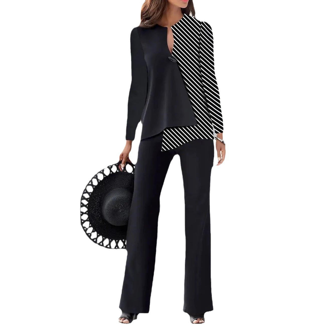 Damen Elegantes und modernes Hosenanzug-Set mit asymmetrischem Design Drune