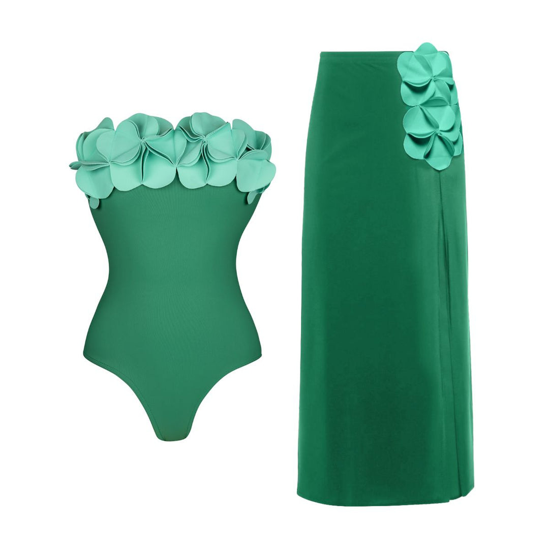 Damen Schwimmanzug mit asymmetrischem Schnitt und floralen Applikationen Drune