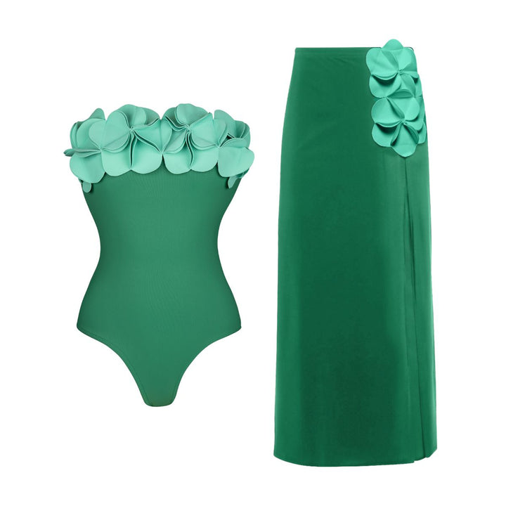 Damen Schwimmanzug mit asymmetrischem Schnitt und floralen Applikationen Drune