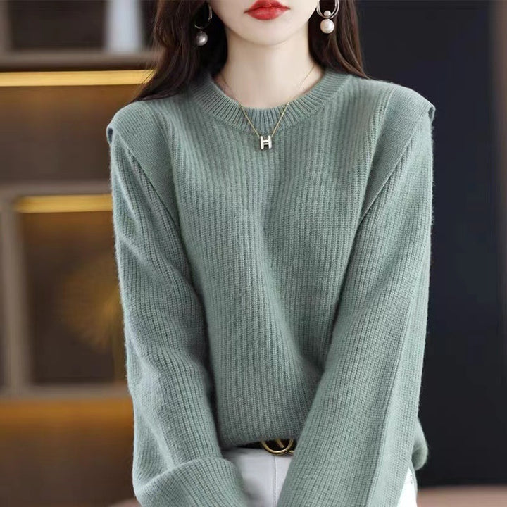 Damen lässiger Strickpullover mit modernem Rippenmuster und weit geschnittenen Ärmeln Drune