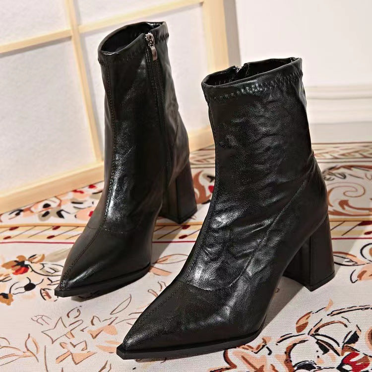 Damen Elegante Stiefeletten mit blockierbarem Reißverschluss und spitzem Design Drune