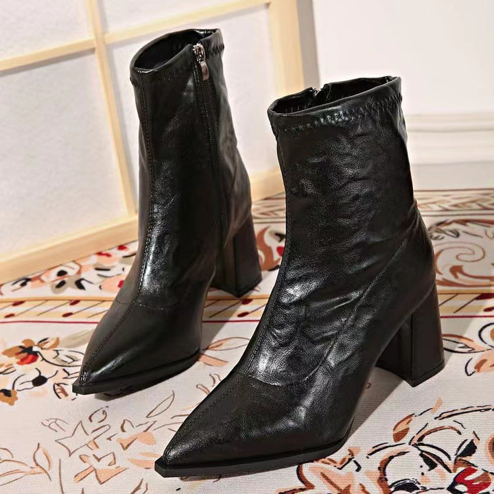 Damen Elegante Stiefeletten mit blockierbarem Reißverschluss und spitzem Design Drune