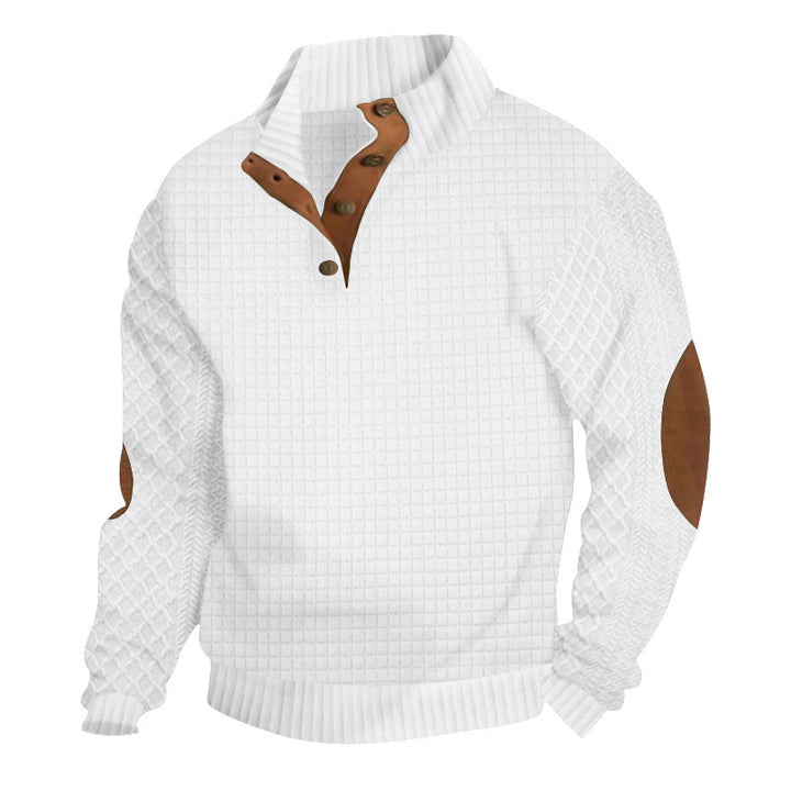 Herren modischer Pullover mit strukturiertem Kanalmuster und kontrastierenden Ellbogenpatches Drune