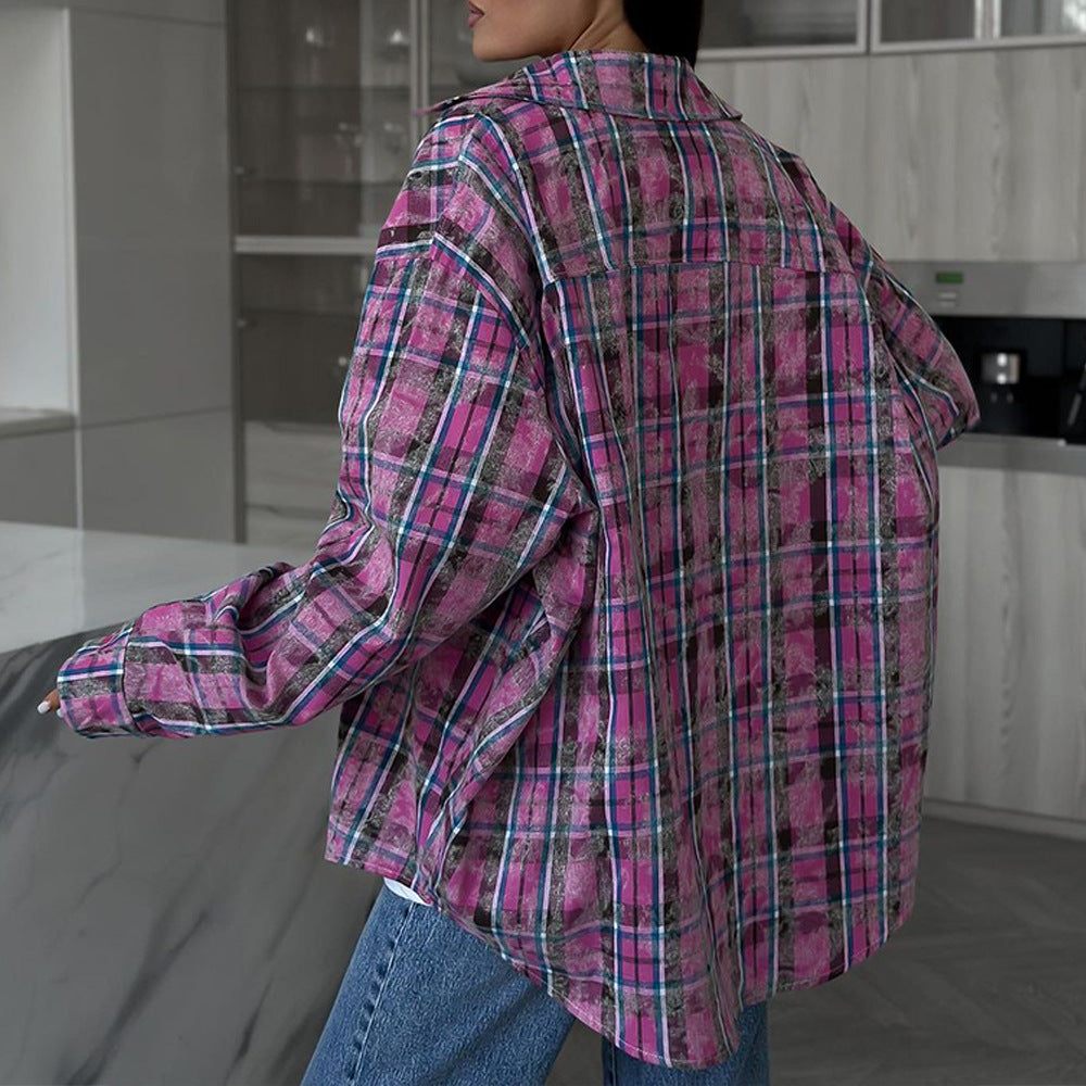 Damen lässige Karo-Hemdjacke im Oversized-Schnitt Drune