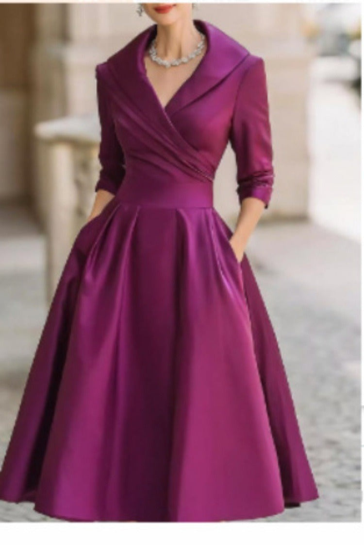 Damen elegantes Wickelkleid mit Schößchen und praktischen Taschen Drune