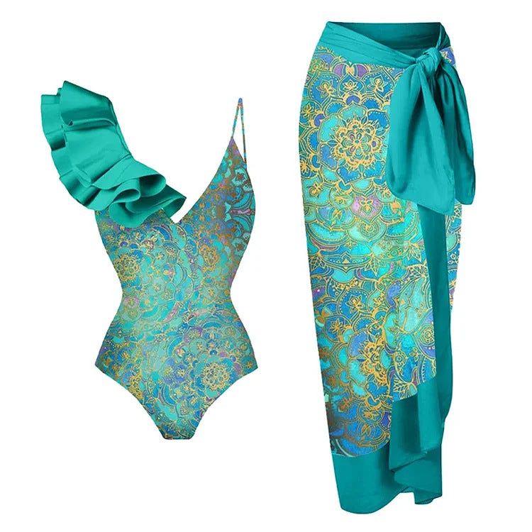 Damen Einteiler Badeanzug mit trendigem Volant-Design Drune