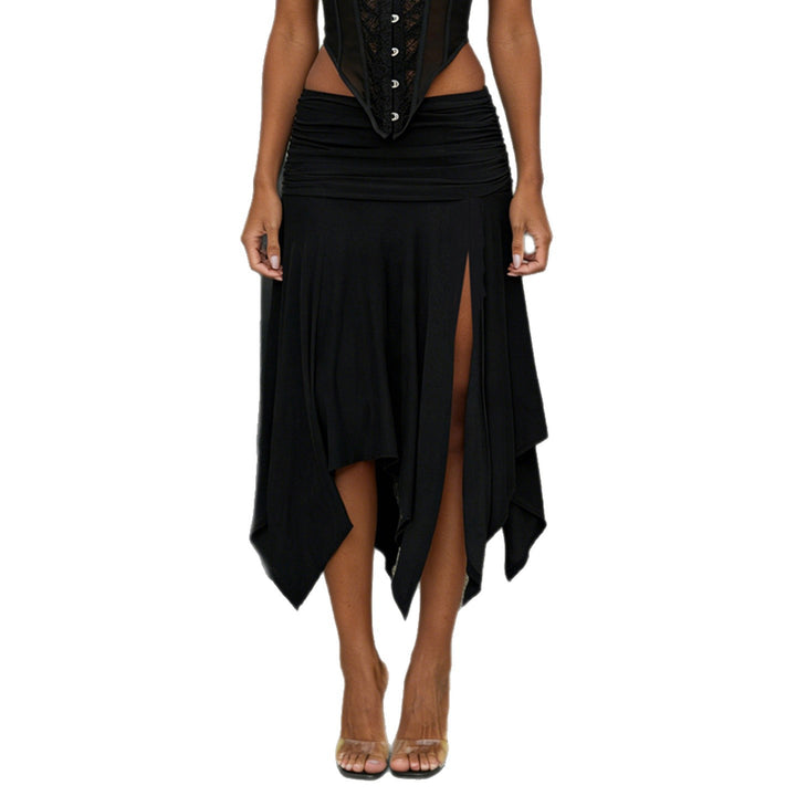 Damen asymmetrischer Wickelrock mit Raffung Drune