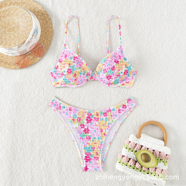 Damen Bunte Push-Up-Bikini mit floralem Design Drune