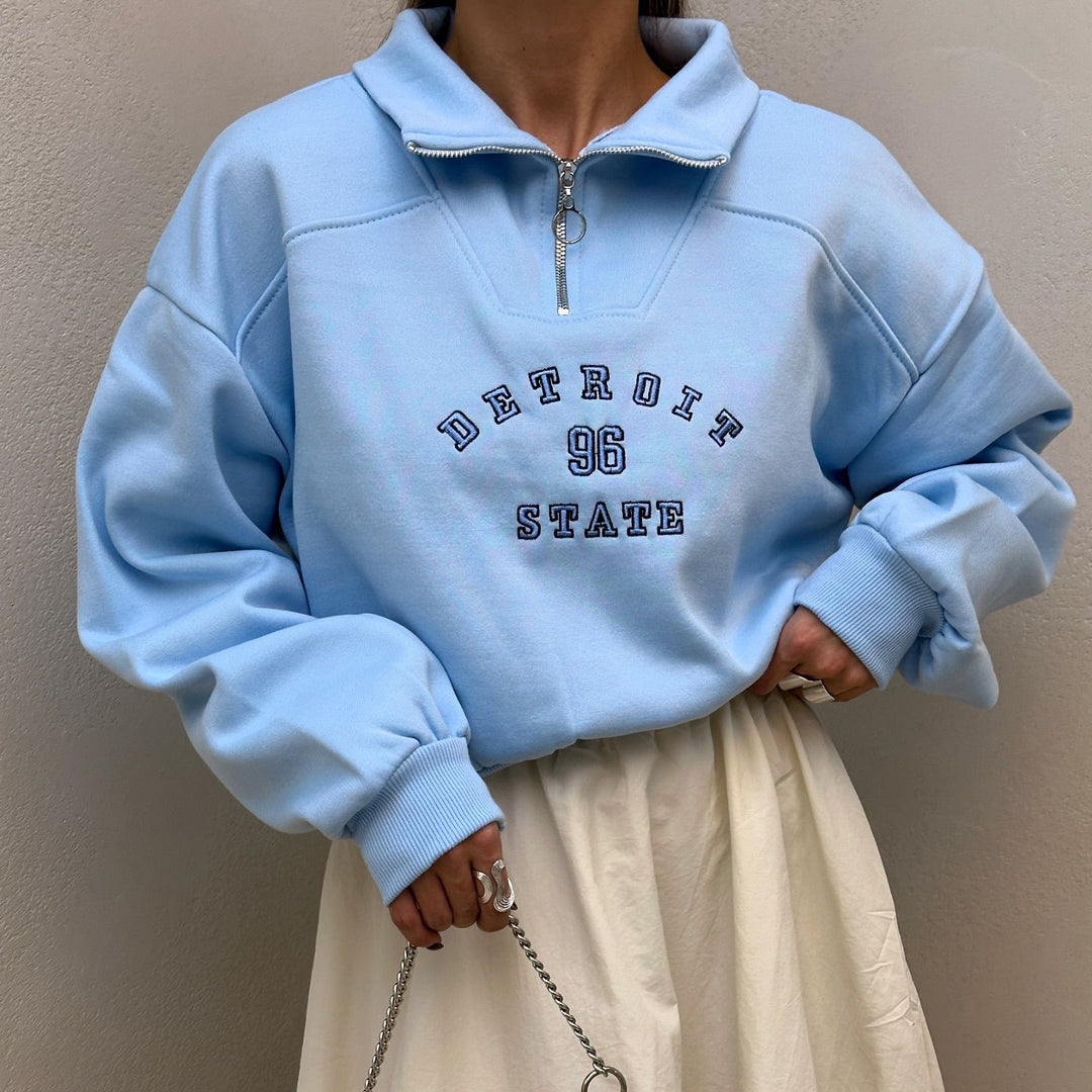 Damen Sweatshirt mit stylischem Stehkragen und Vintage-Print Drune