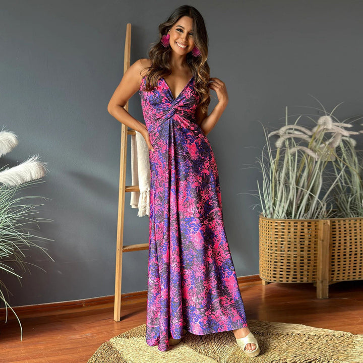 Damen Maxikleid mit verführerischem V-Ausschnitt und eleganter Drapierung Drune