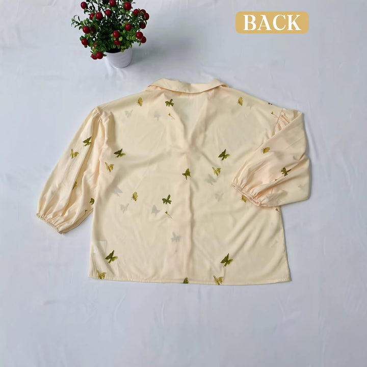 Damen Bluse mit Rüschendetails und floralem Stickdesign Drune
