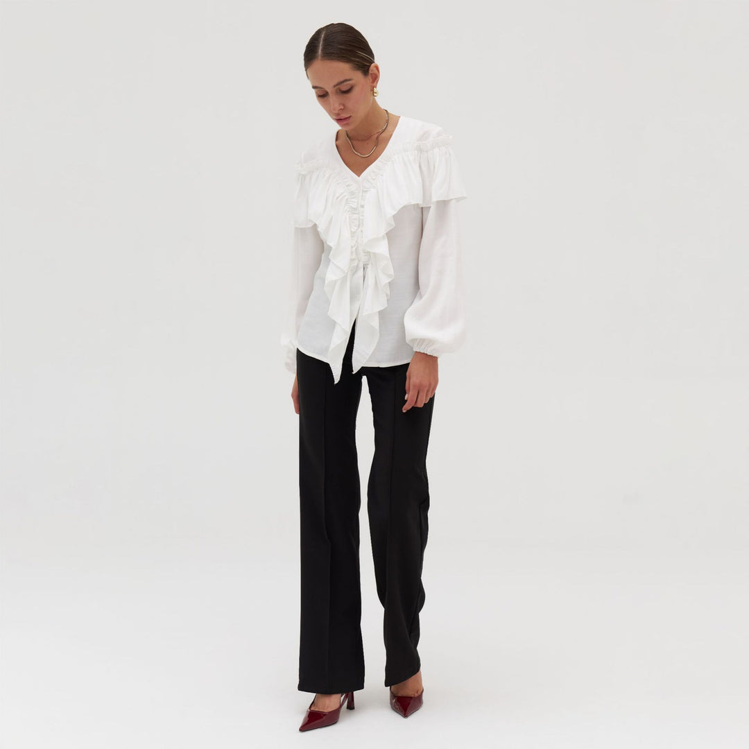 Damen Elegantes Blusenoberteil mit voluminösen Rüschen und schmeichelndem Schnitt Drune