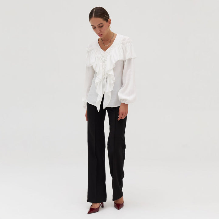 Damen Elegantes Blusenoberteil mit voluminösen Rüschen und schmeichelndem Schnitt Drune