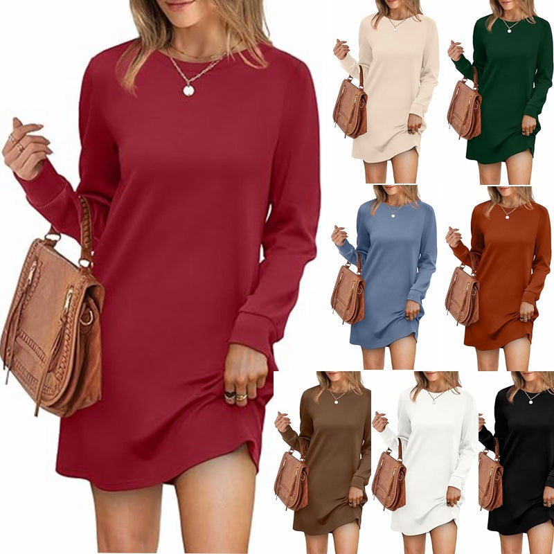 Damen lässiges Sweatkleid mit langem Arm und Rundhalsausschnitt Drune