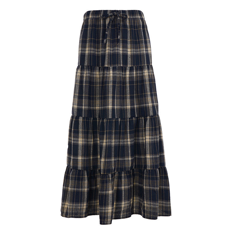 Damen Langer, karierter Maxi-Rock im Lagenlook Drune