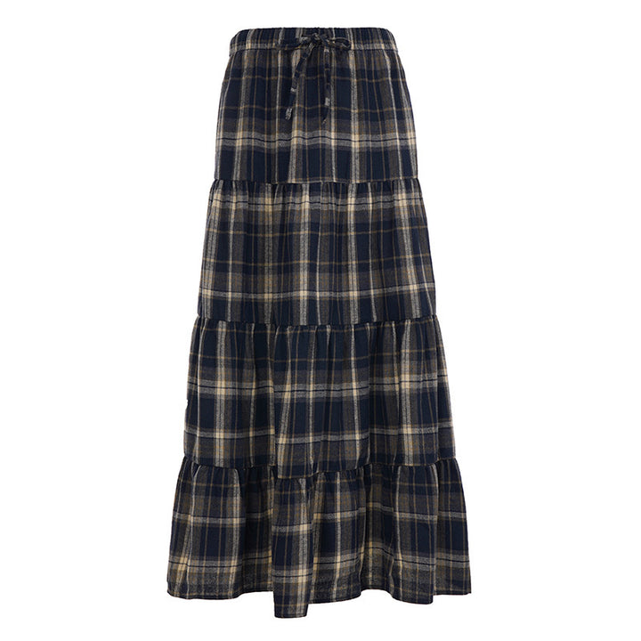 Damen Langer, karierter Maxi-Rock im Lagenlook Drune