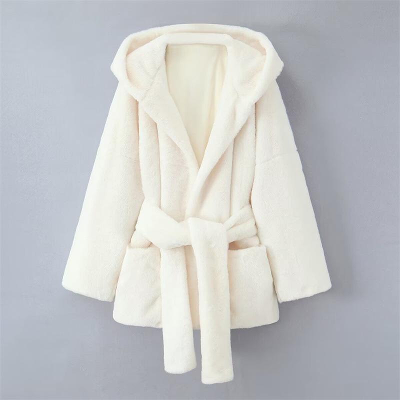 Damen Kapuzenjacke aus kuscheligem Material mit taillierbarem Gürtel und praktischen Taschen Drune
