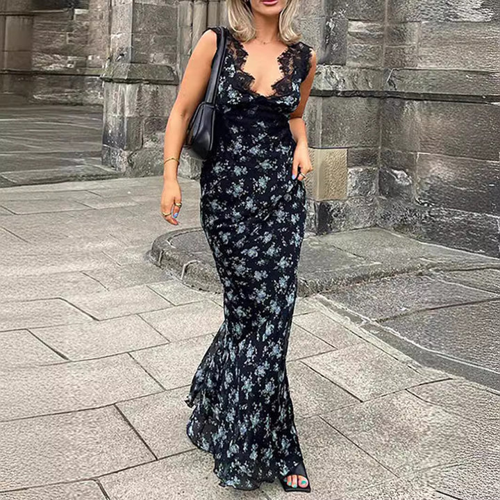 Damen Maxikleid mit floralen Spitzenakzenten Drune