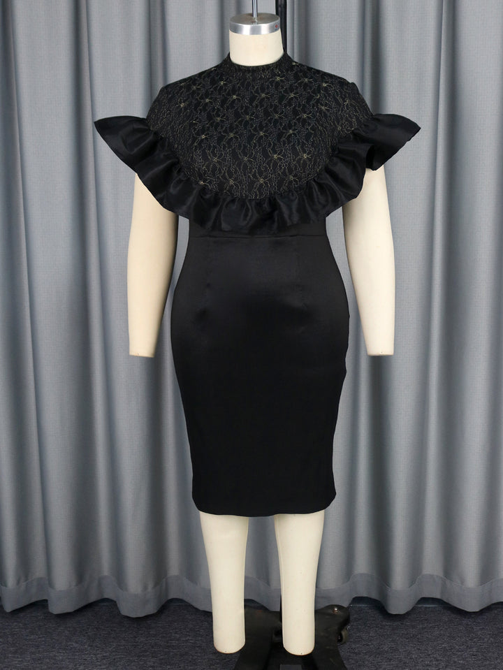 Damen Elegantes Kleid mit Spitzenoberteil und voluminösen Rüschen Drune