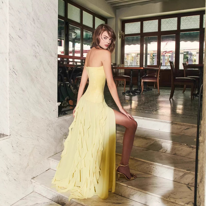 Damen Maxikleid mit Rüschen Drune