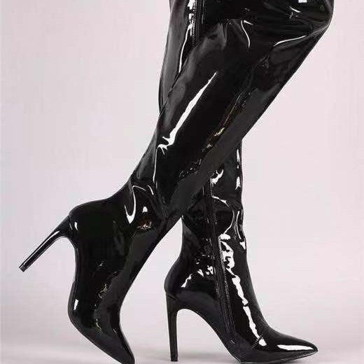 Damen Overknee Stiefel mit glänzender Oberfläche und elegantem Stiletto-Heel Drune