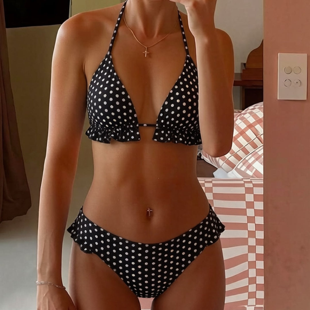 Damen Triangel-Bikini mit Rüschendetails und verstellbaren Trägern Drune