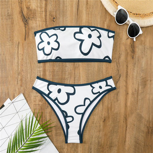 Damen Bandeau-Bikini mit floralem Muster und hohem Schnitt Drune