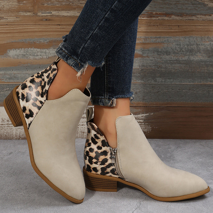 Damen nan knöchelhohe Chelsea-Ankleboots mit Leo-Fersenpaneel und niedrigem Blockabsatz Drune