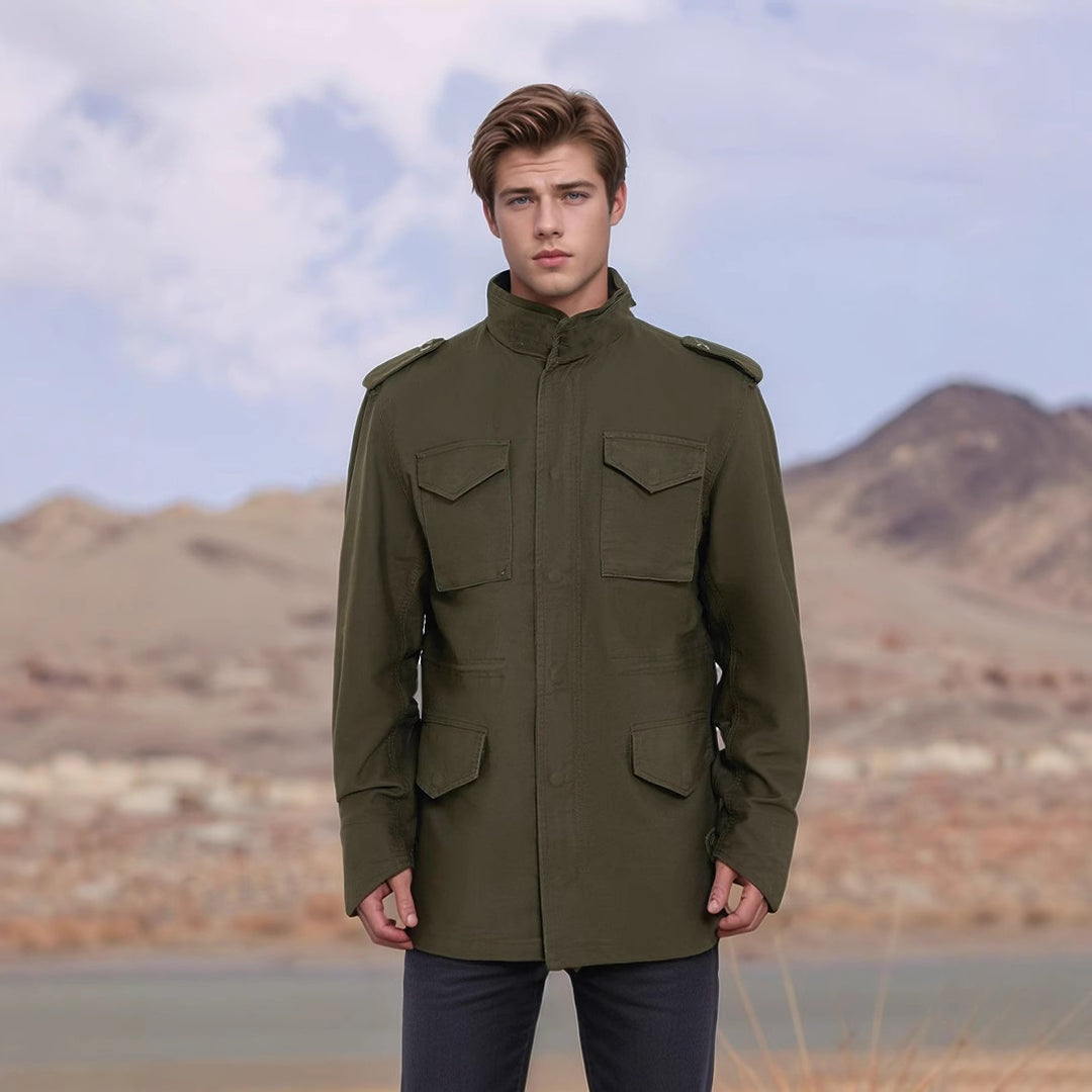 Herren nan leichte Baumwoll-Feldjacke mit aufgesetzten Taschen und Schulterklappen Drune