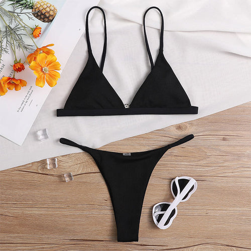 Damen Triangel-Bikini-Oberteil mit verstellbaren Trägern und elegante Rippstruktur Drune