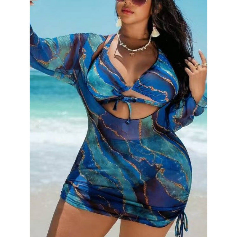 Damen Strandkleid mit transparenten Einsätzen und modischem Wickel-Design Drune