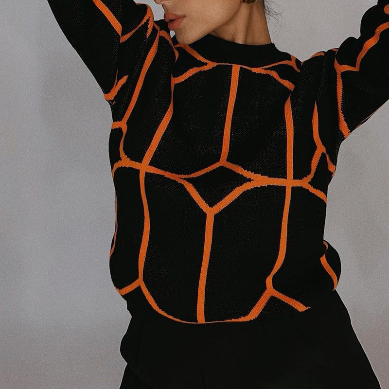 Damen Modischer Strickpullover mit geometrischem Grafikdesign und hohem Komfort Drune