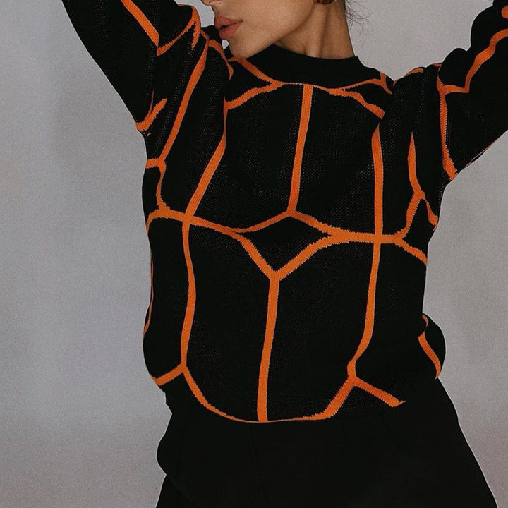 Damen Modischer Strickpullover mit geometrischem Grafikdesign und hohem Komfort Drune