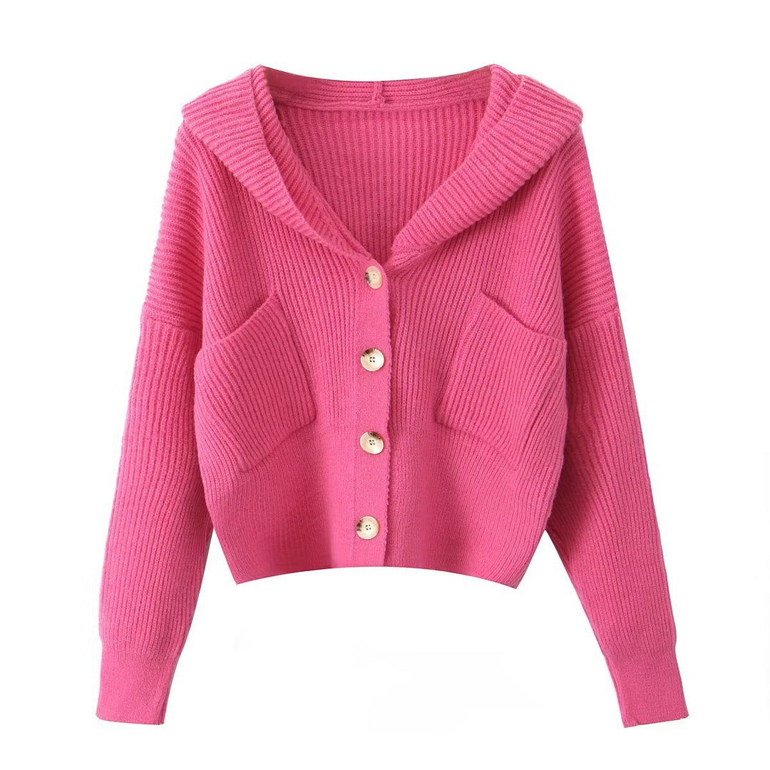 Damen Kuschelige Strickjacke mit Kapuze und Knopfverschluss Drune