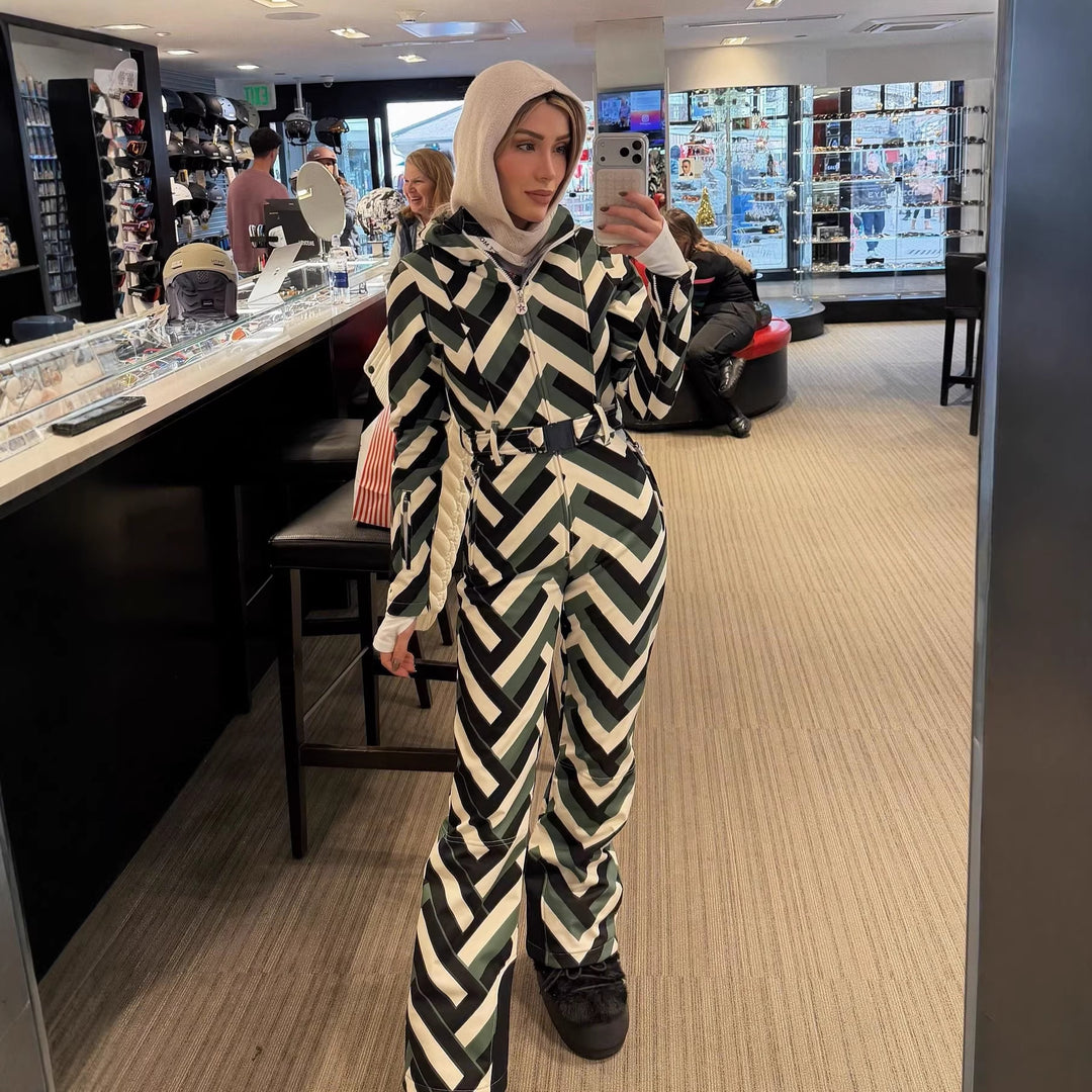 Damen Modische Steppjacke mit Kapuze und auffälligem geometrischem Muster Drune