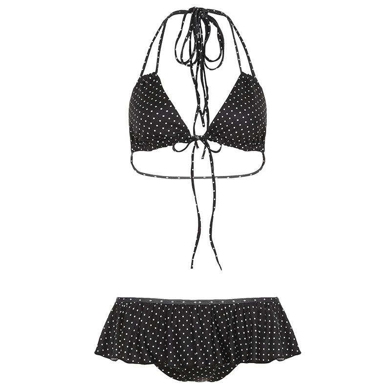Damen verspieltes Triangel-Bikini-Set mit Rüschensaum und Bindebändern Drune