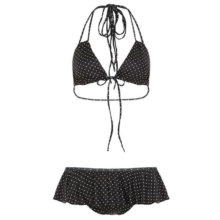 Damen verspieltes Triangel-Bikini-Set mit Rüschensaum und Bindebändern Drune