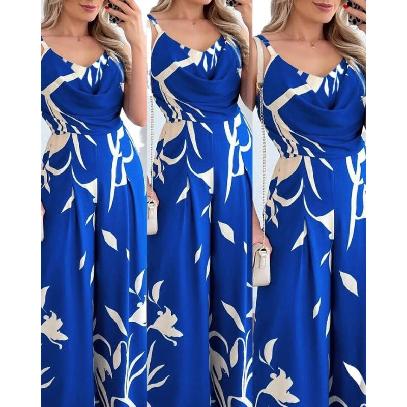Damen eleganter Overall mit gefaltetem Oberteil und floralem Design Drune