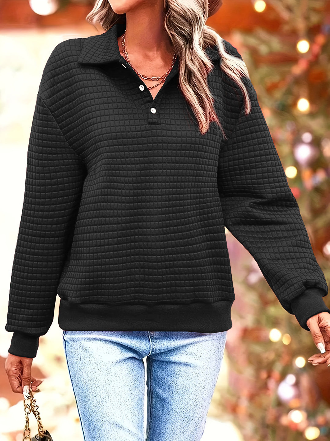 Damen lässiger Pullover mit strukturiertem Stoff Drune