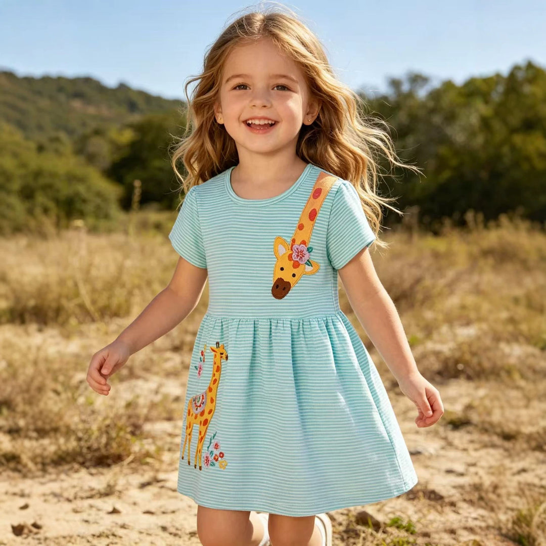 Mädchen Baumwollkleid mit fröhlichem Giraffenmotiv Drune