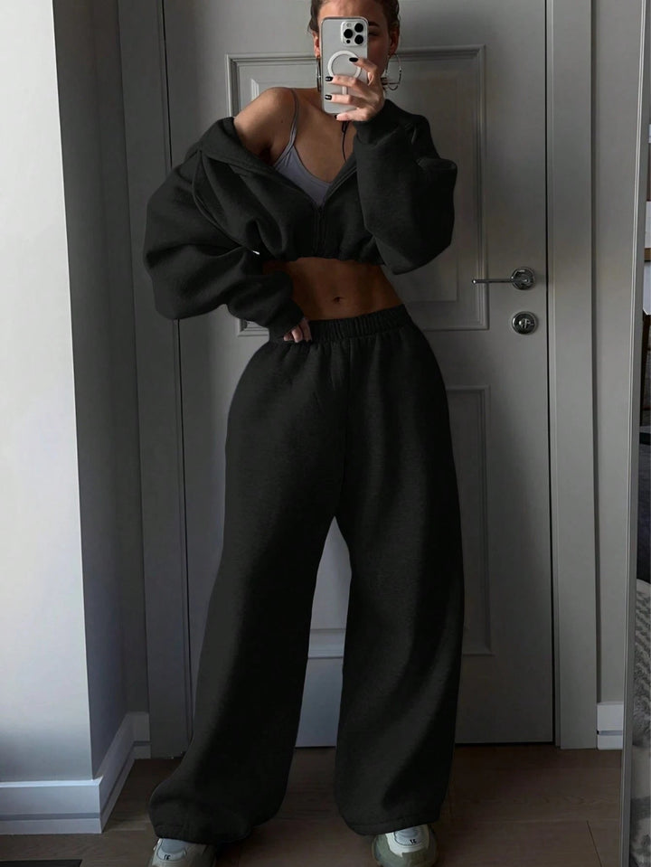 Damen Cropped Hoodie und lässige Sweatpants mit elastischem Bund Drune