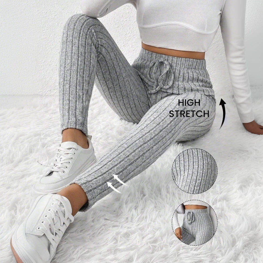 Damen Leggings mit feinem Rippmuster und elastischem Taillenbund Drune