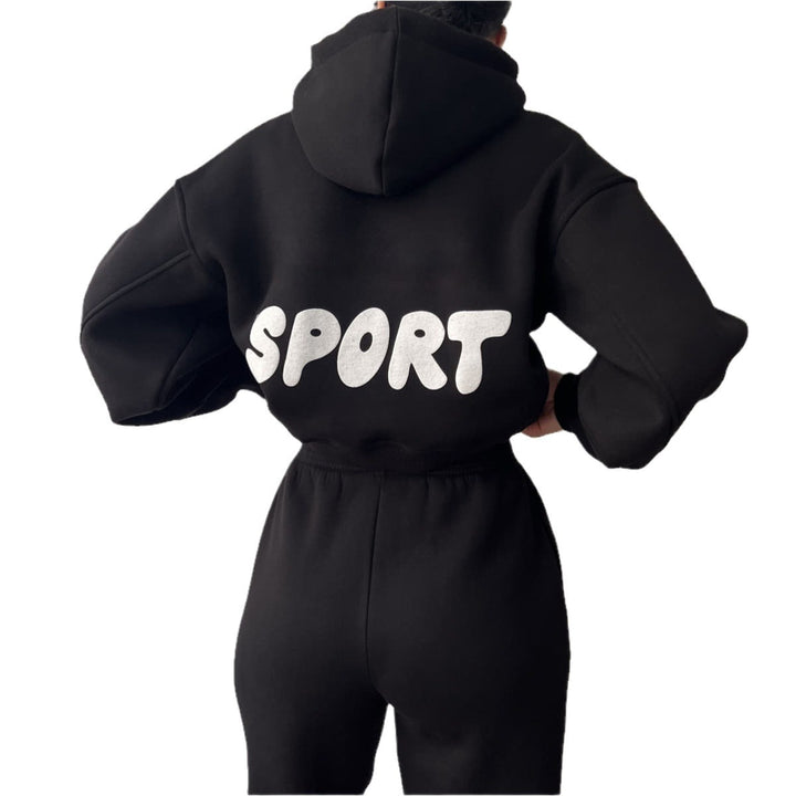 Damen modisches sportliches Set mit cropped Hoodie und weiten Jogginghosen Drune