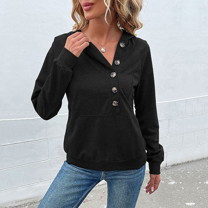 Damen lässiger Kapuzenpullover mit Knopfdetails und modernem Schnitt Drune