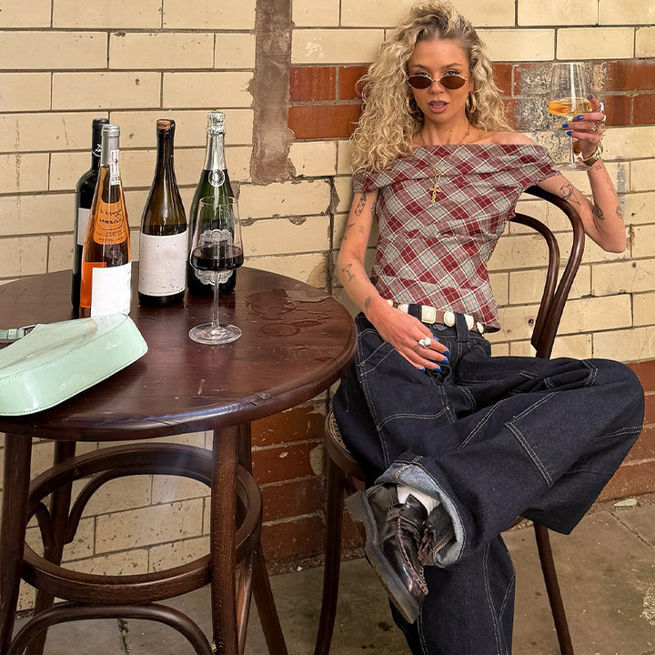 Damen Karo-Crop-Top mit lässigem Schnitt Drune