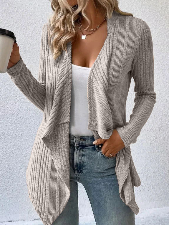 Damen lässige Strickjacke mit asymmetrischem Saum und offenem Design Drune