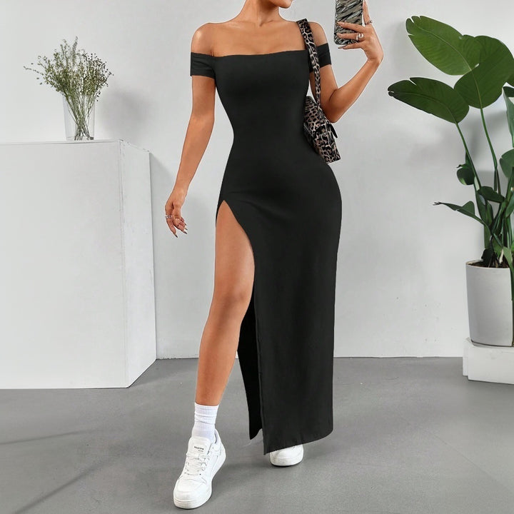 Damen Maxikleid mit schulterfreiem Schnitt und hohem Schlitz Drune